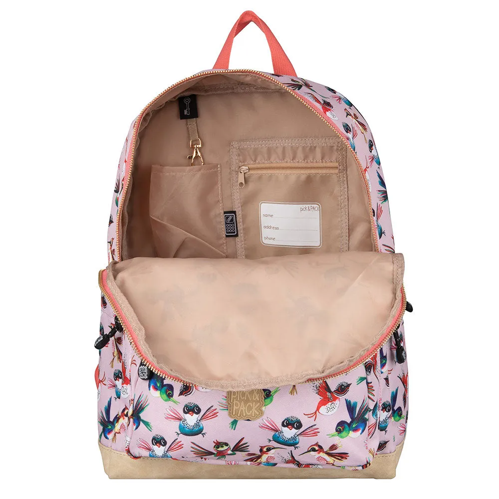 Birds Backpack L Soft pink