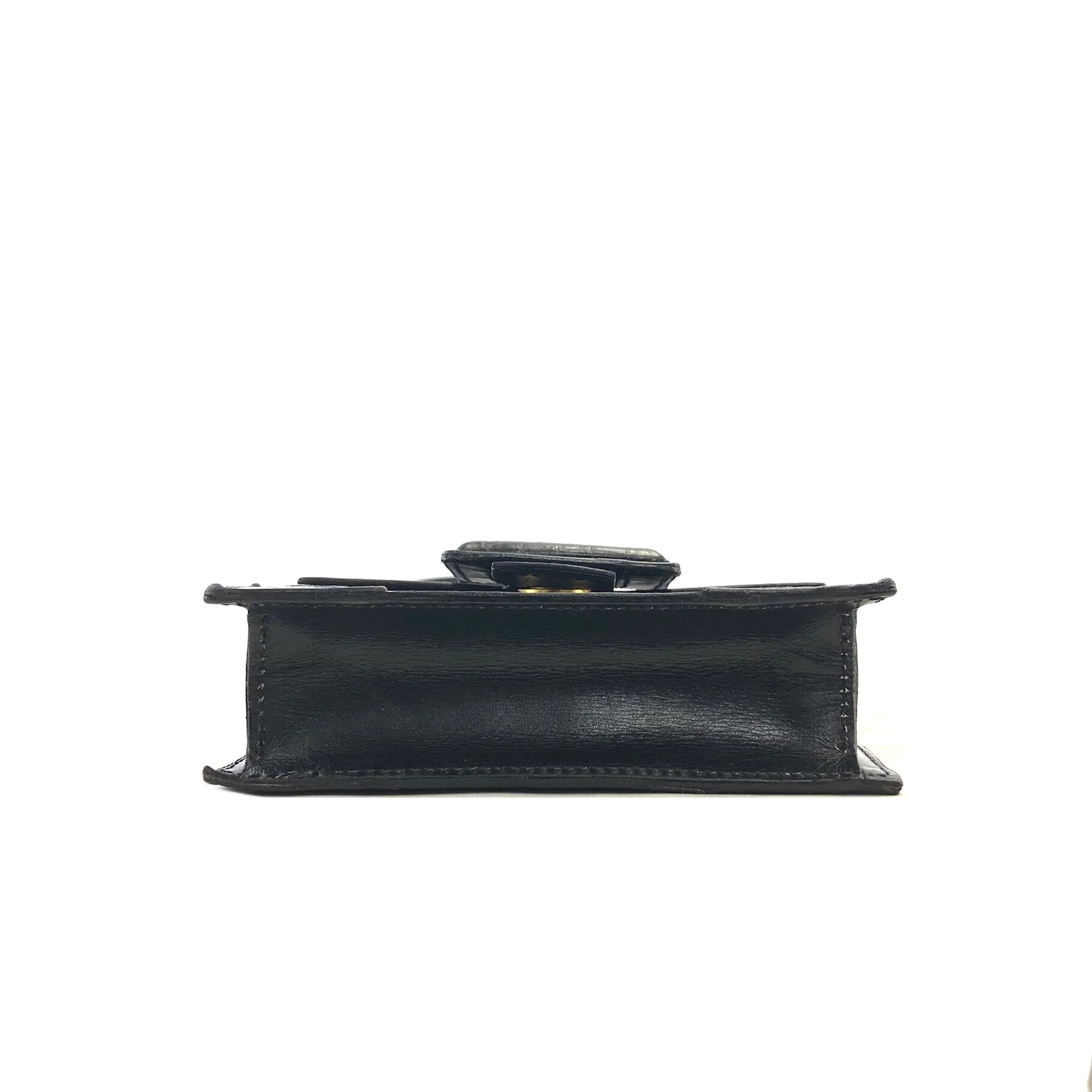 CELINE Front Buckle Leather Shoulder bag Black Vintage m4ezj3