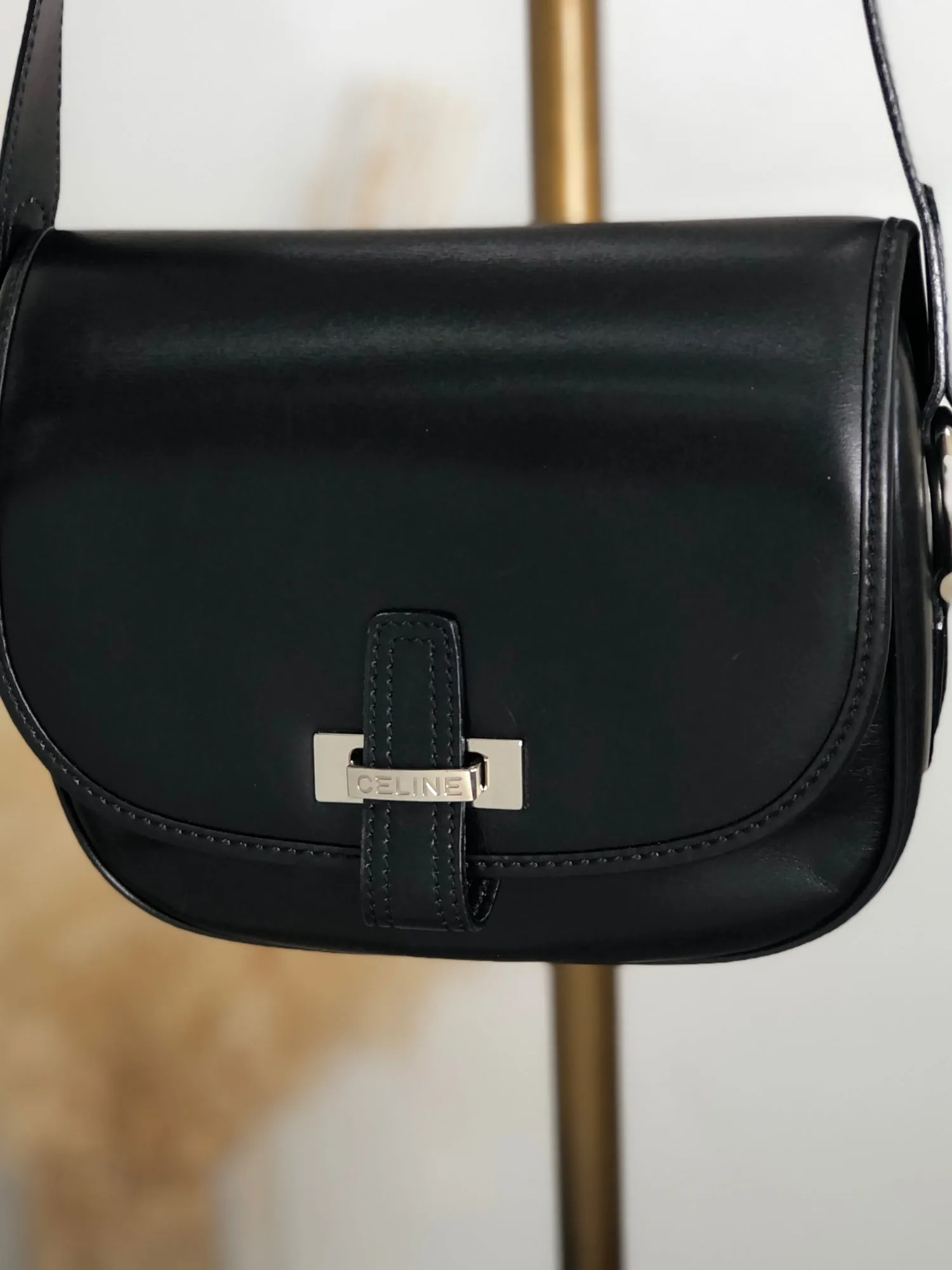 CELINE Front Buckle Shoulder bag Black Vintage 3nhdaw