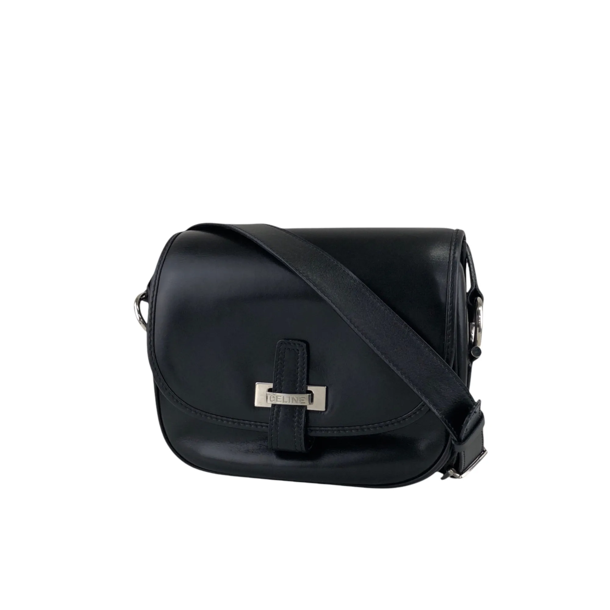 CELINE Front Buckle Shoulder bag Black Vintage 3nhdaw