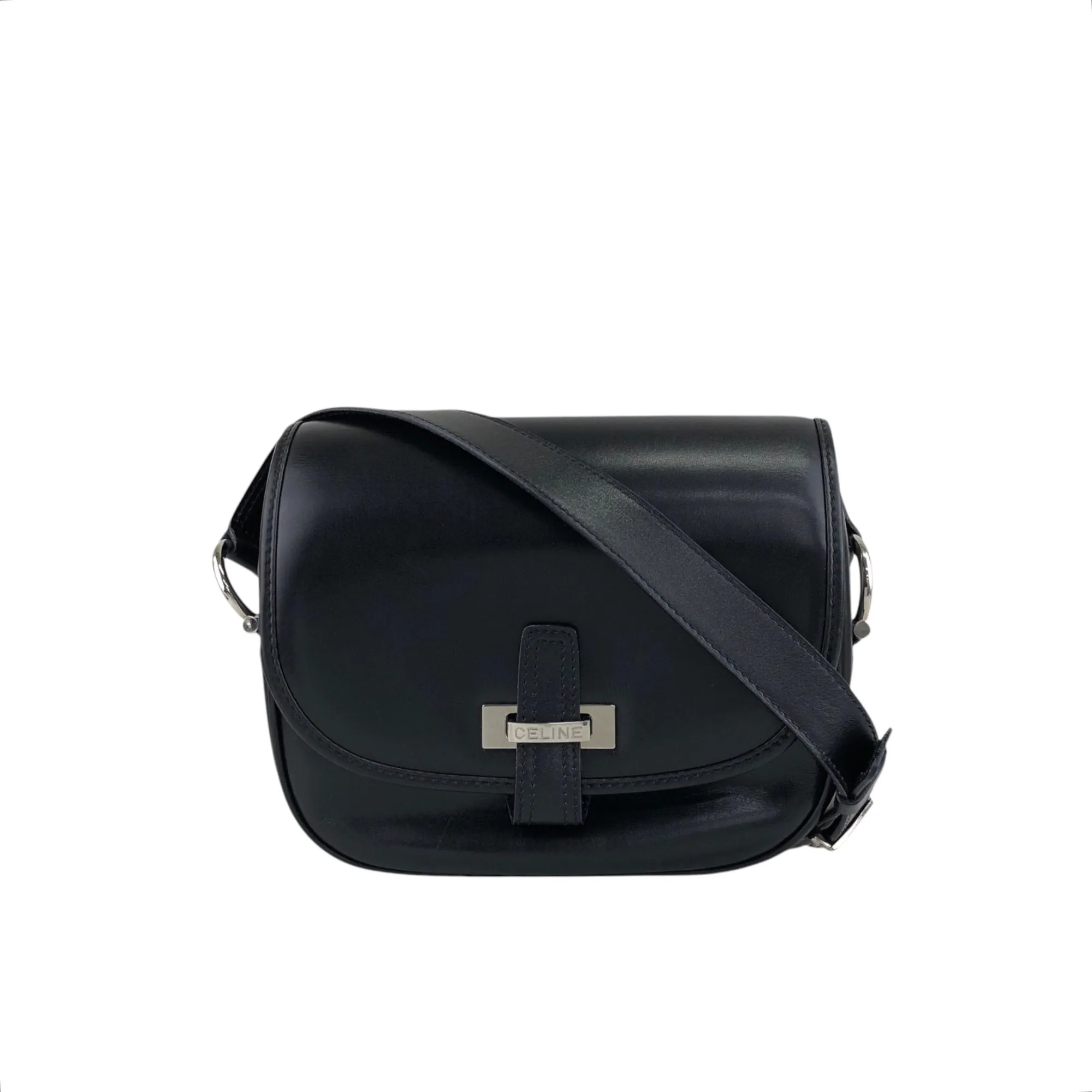 CELINE Front Buckle Shoulder bag Black Vintage 3nhdaw
