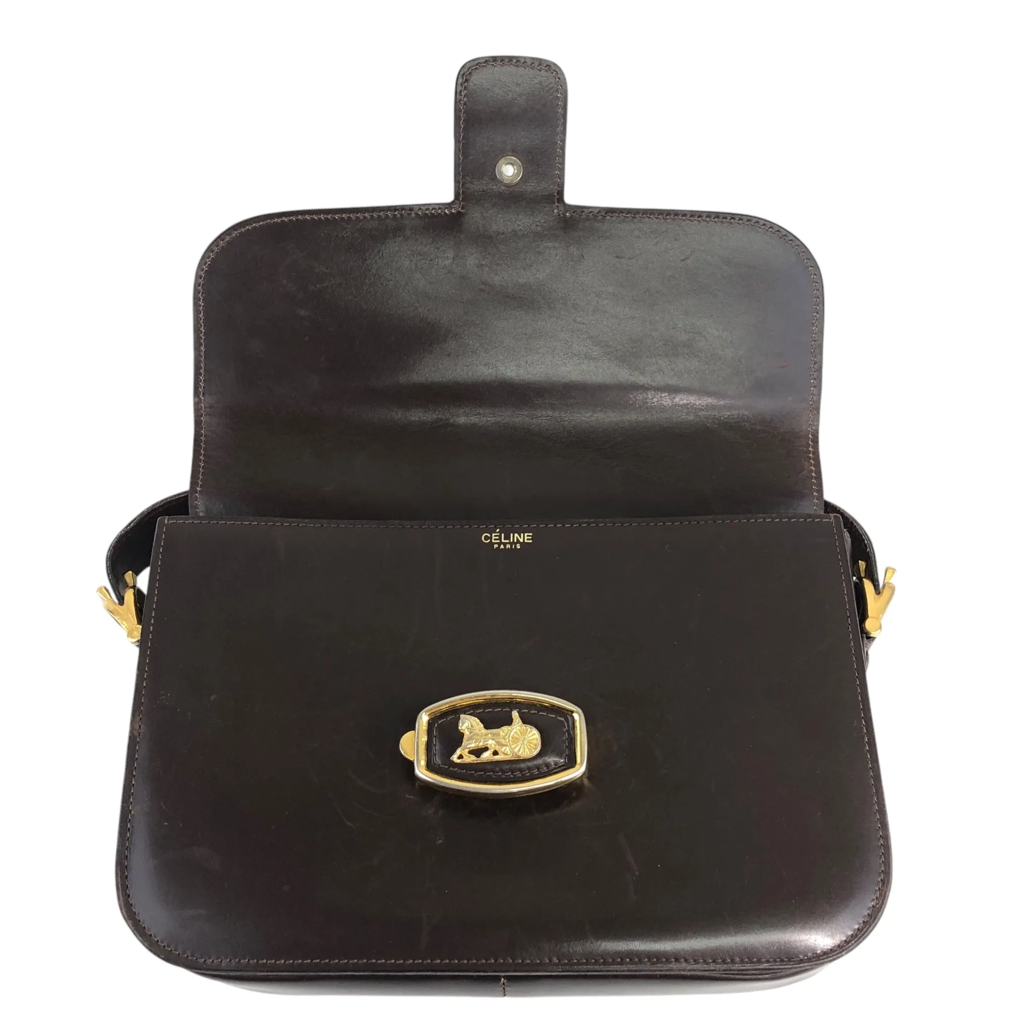 CELINE Horse Carriage Shoulder bag Brown Vintage 2cihe5
