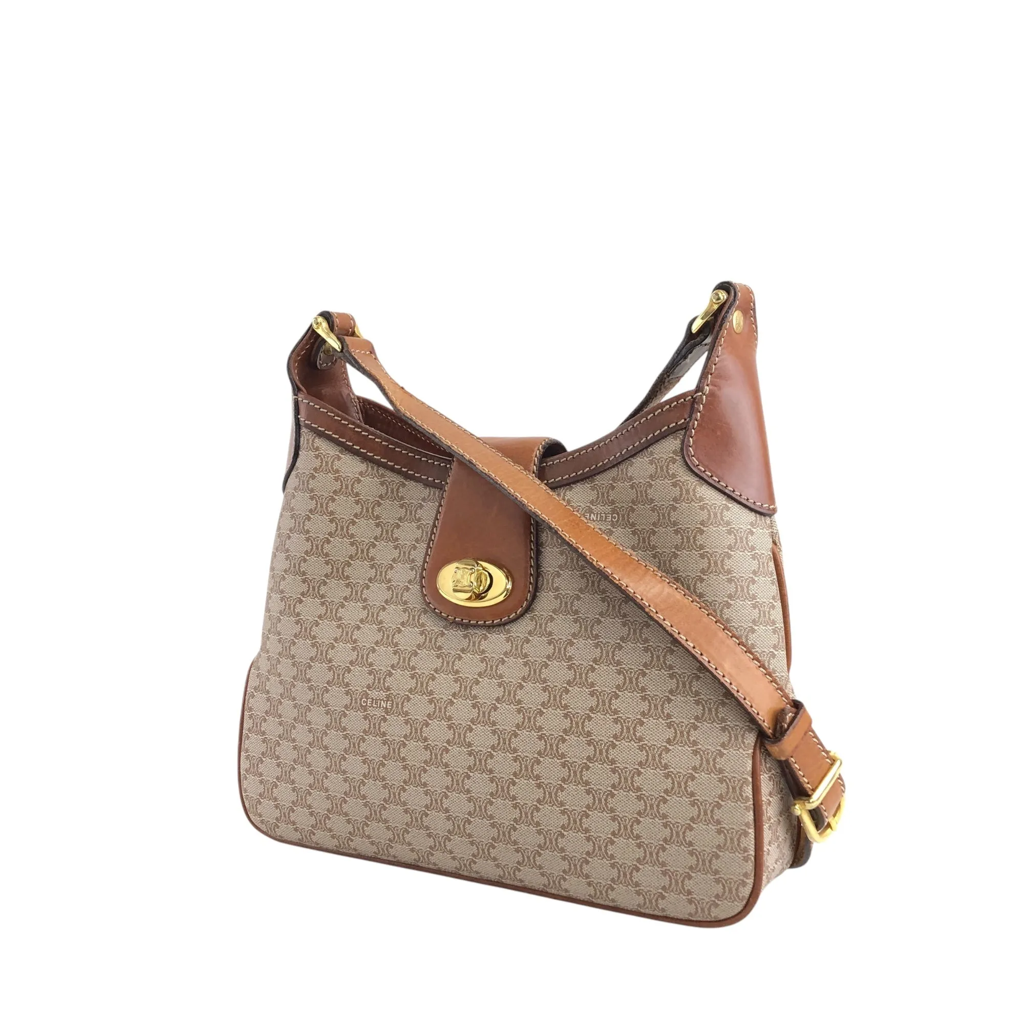 CELINE Macadam Blason Turn Lock Shoulder bag Beige Vintage 457idi