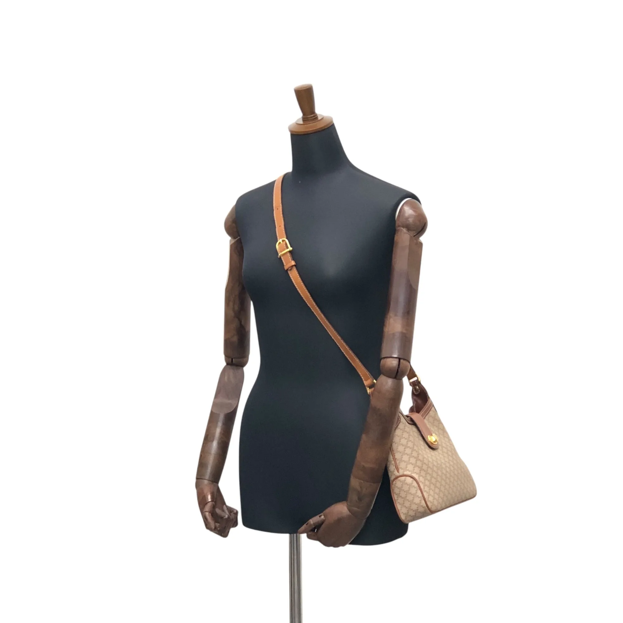 CELINE Macadam Blason Turn Lock Shoulder bag Beige Vintage 457idi