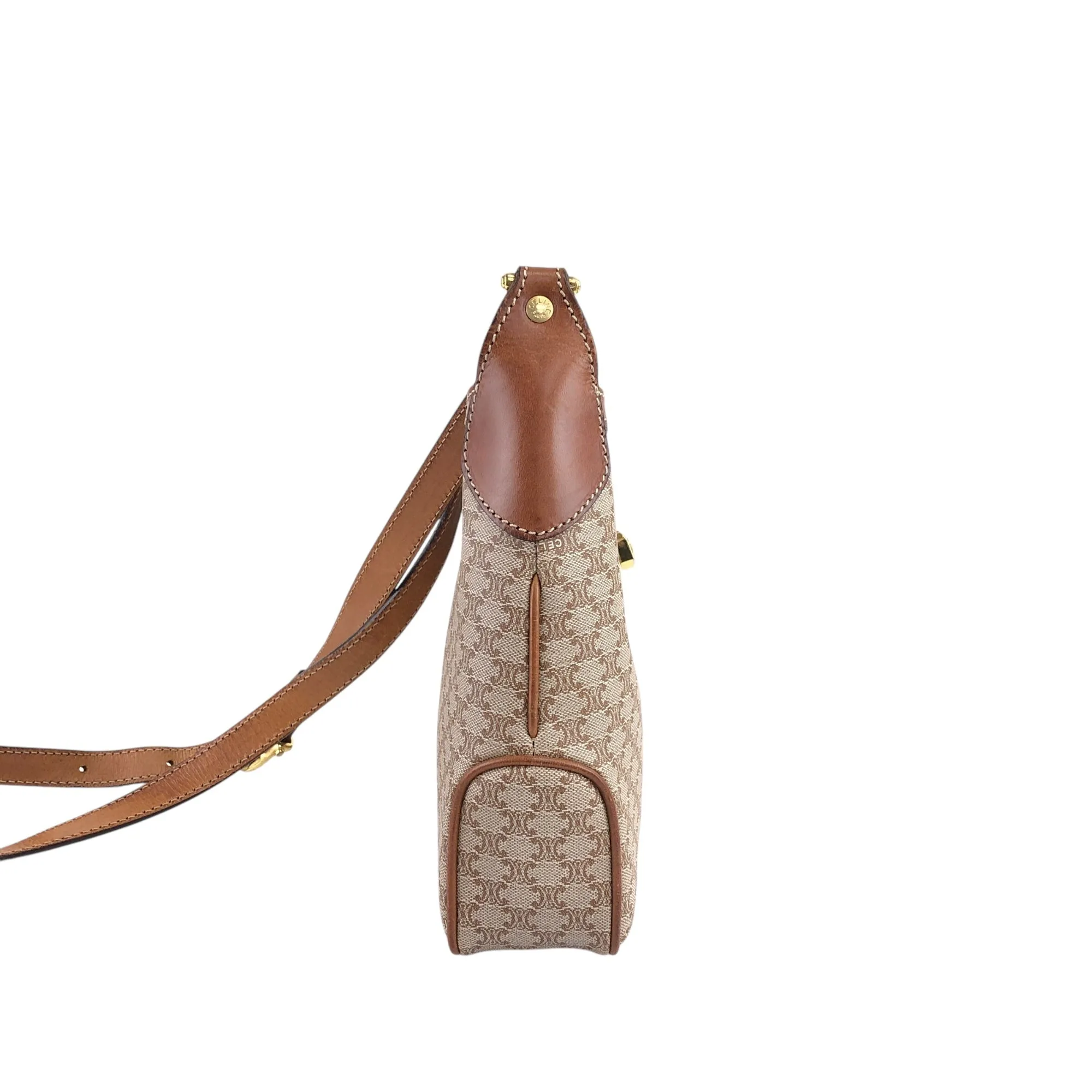 CELINE Macadam Blason Turn Lock Shoulder bag Beige Vintage 457idi