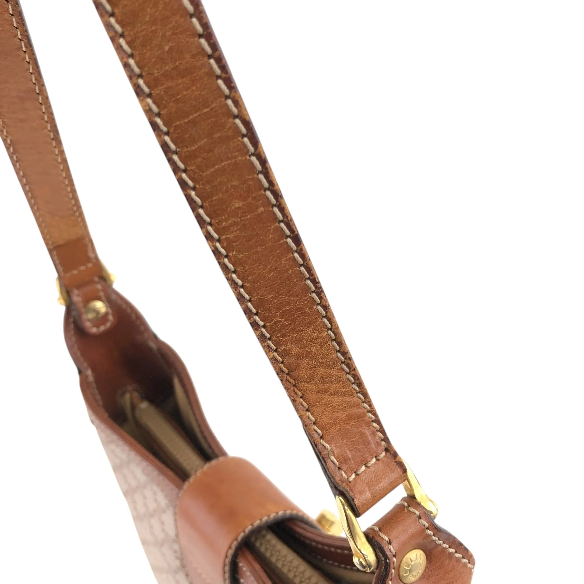 CELINE Macadam Blason Turn Lock Shoulder bag Beige Vintage 457idi