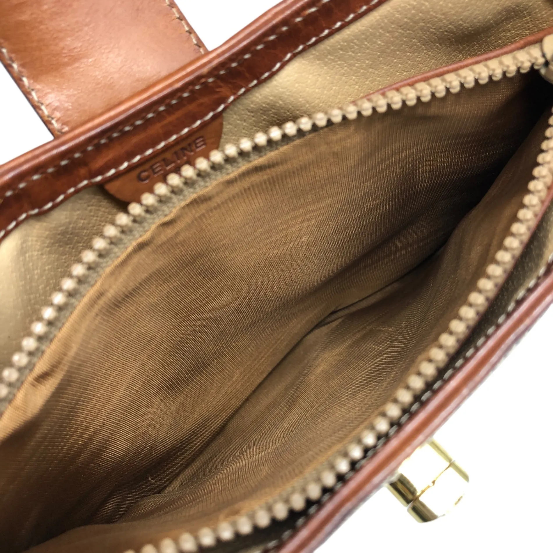 CELINE Macadam Blason Turn Lock Shoulder bag Beige Vintage 457idi