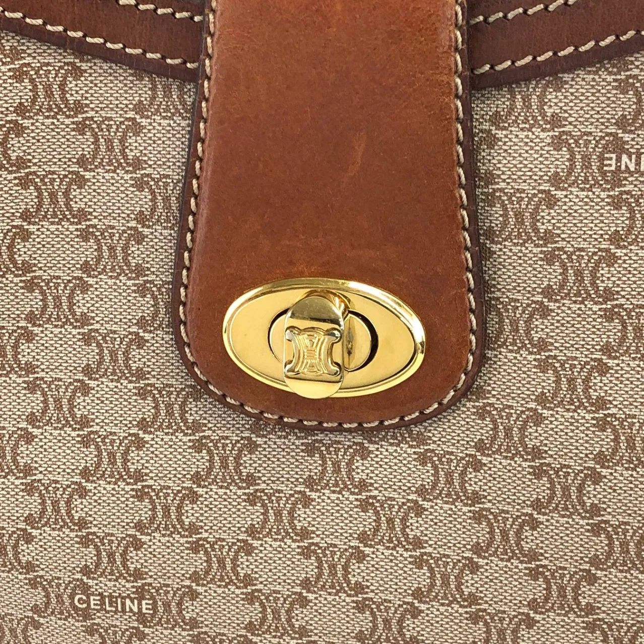 CELINE Macadam Blason Turn Lock Shoulder bag Beige Vintage 457idi