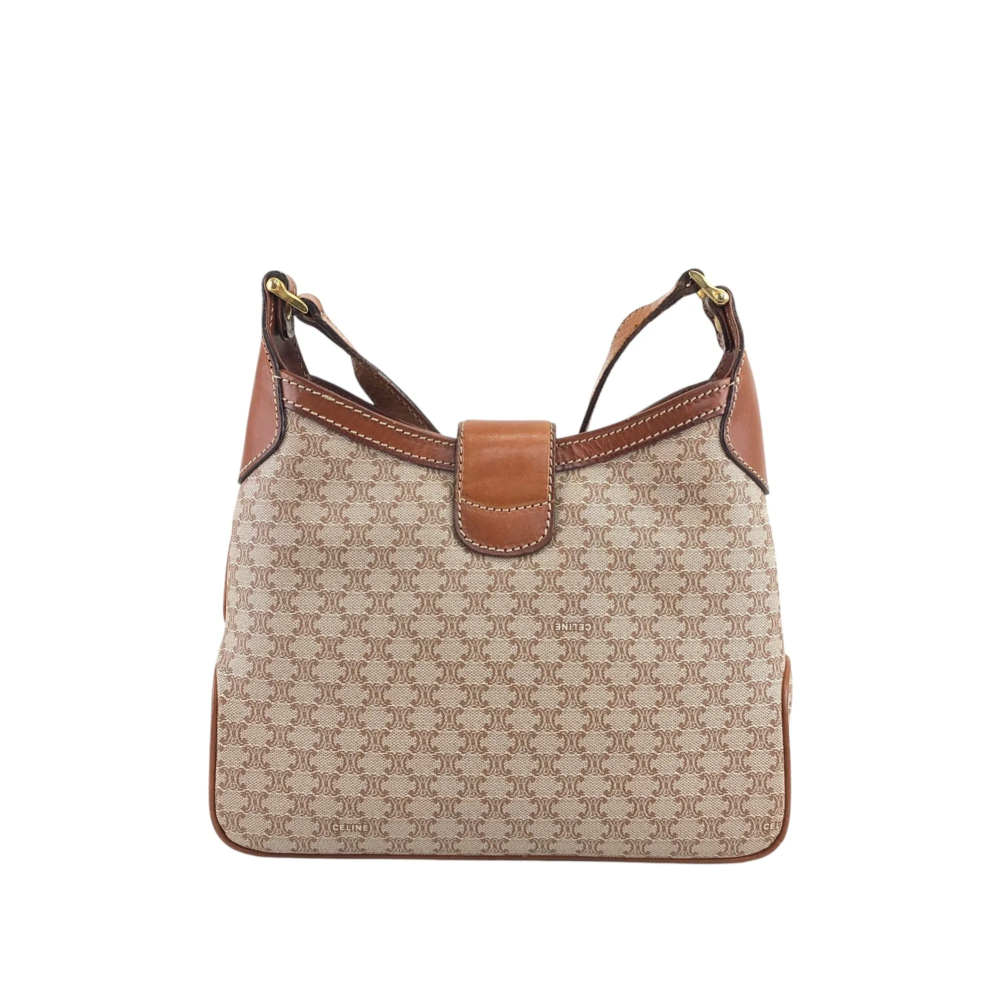 CELINE Macadam Blason Turn Lock Shoulder bag Beige Vintage 457idi