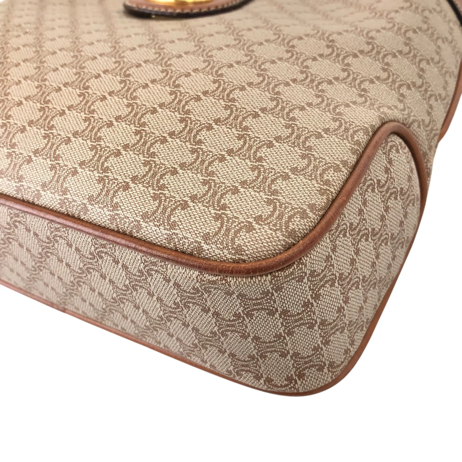 CELINE Macadam Blason Turn Lock Shoulder bag Beige Vintage 457idi