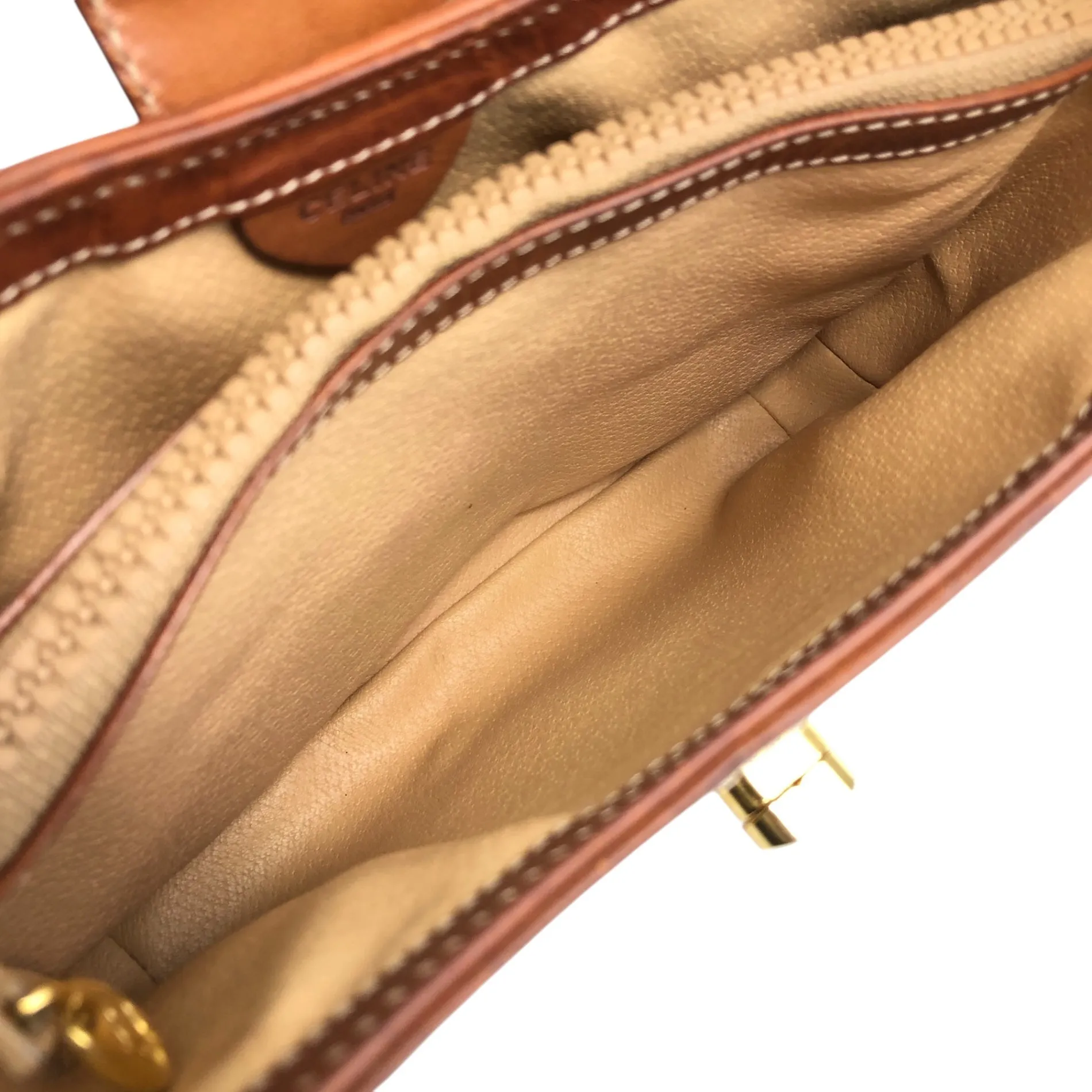 CELINE Macadam Blason Turn Lock Shoulder bag Beige Vintage 457idi