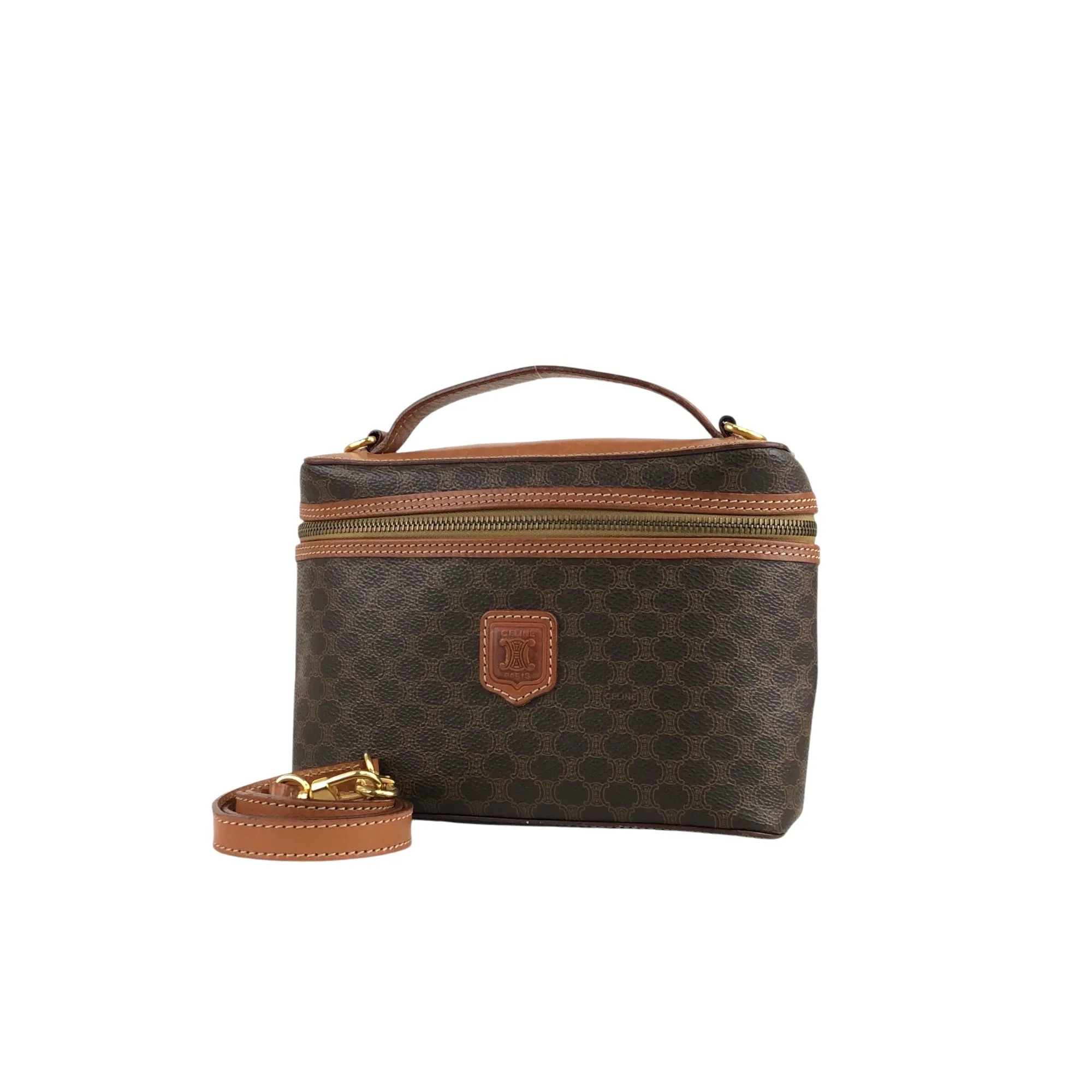 CELINE Macadam Blason Two-way Handbag Shoulder bag Vanity bag Brown Vintage cadu5h