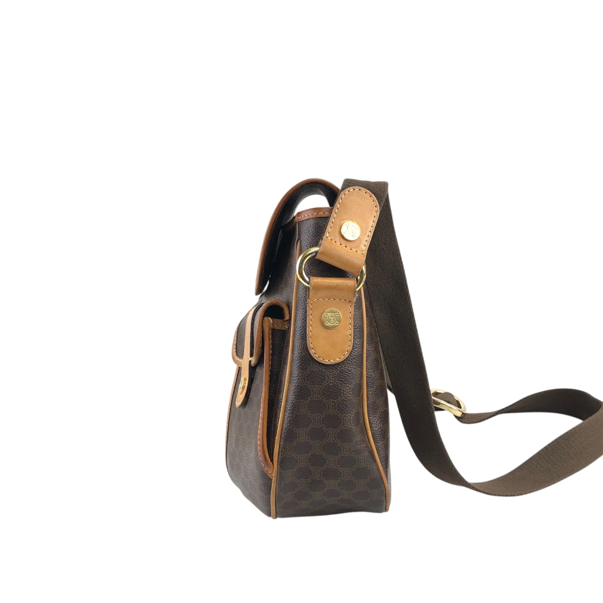 CELINE Macadam Double Pocket Shoulder bag Brown Vintage a3bmb4