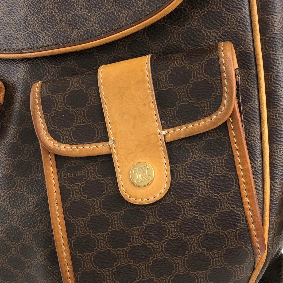 CELINE Macadam Double Pocket Shoulder bag Brown Vintage a3bmb4