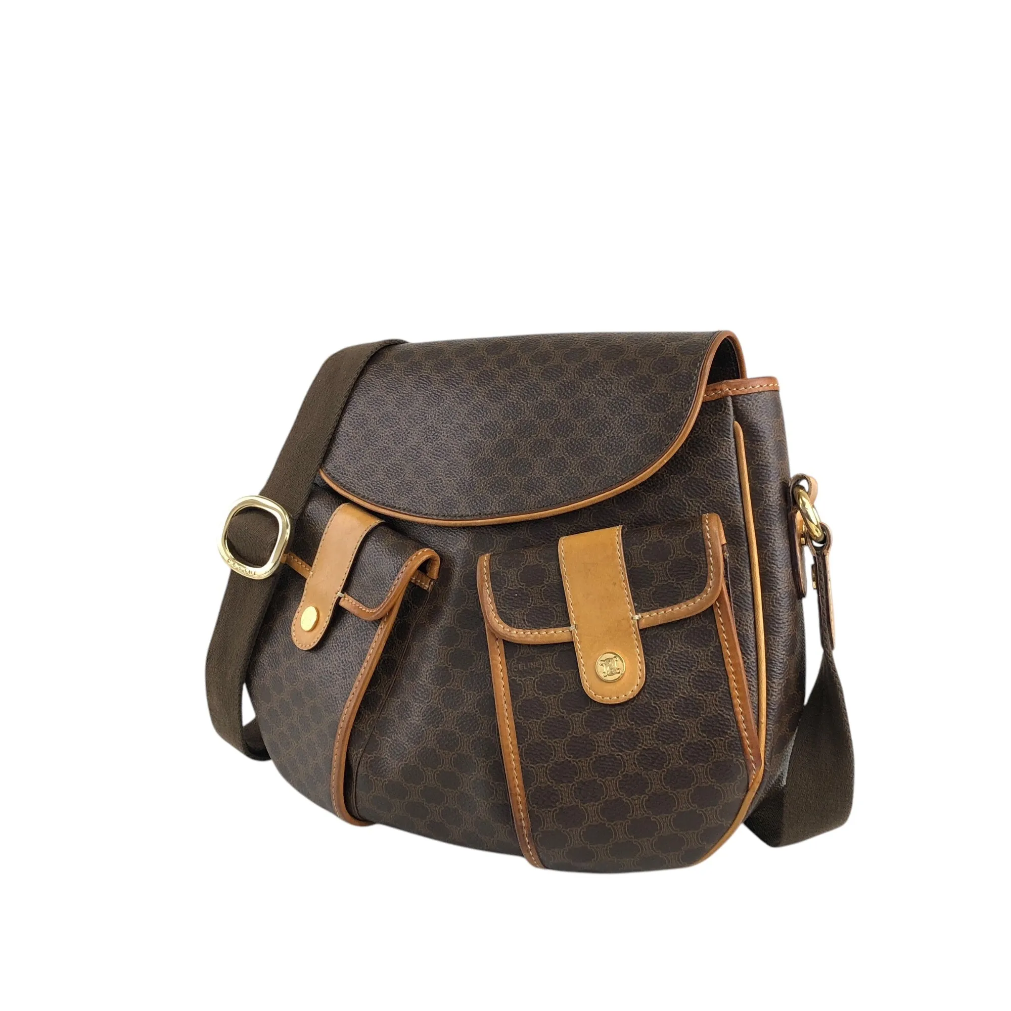 CELINE Macadam Double Pocket Shoulder bag Brown Vintage a3bmb4