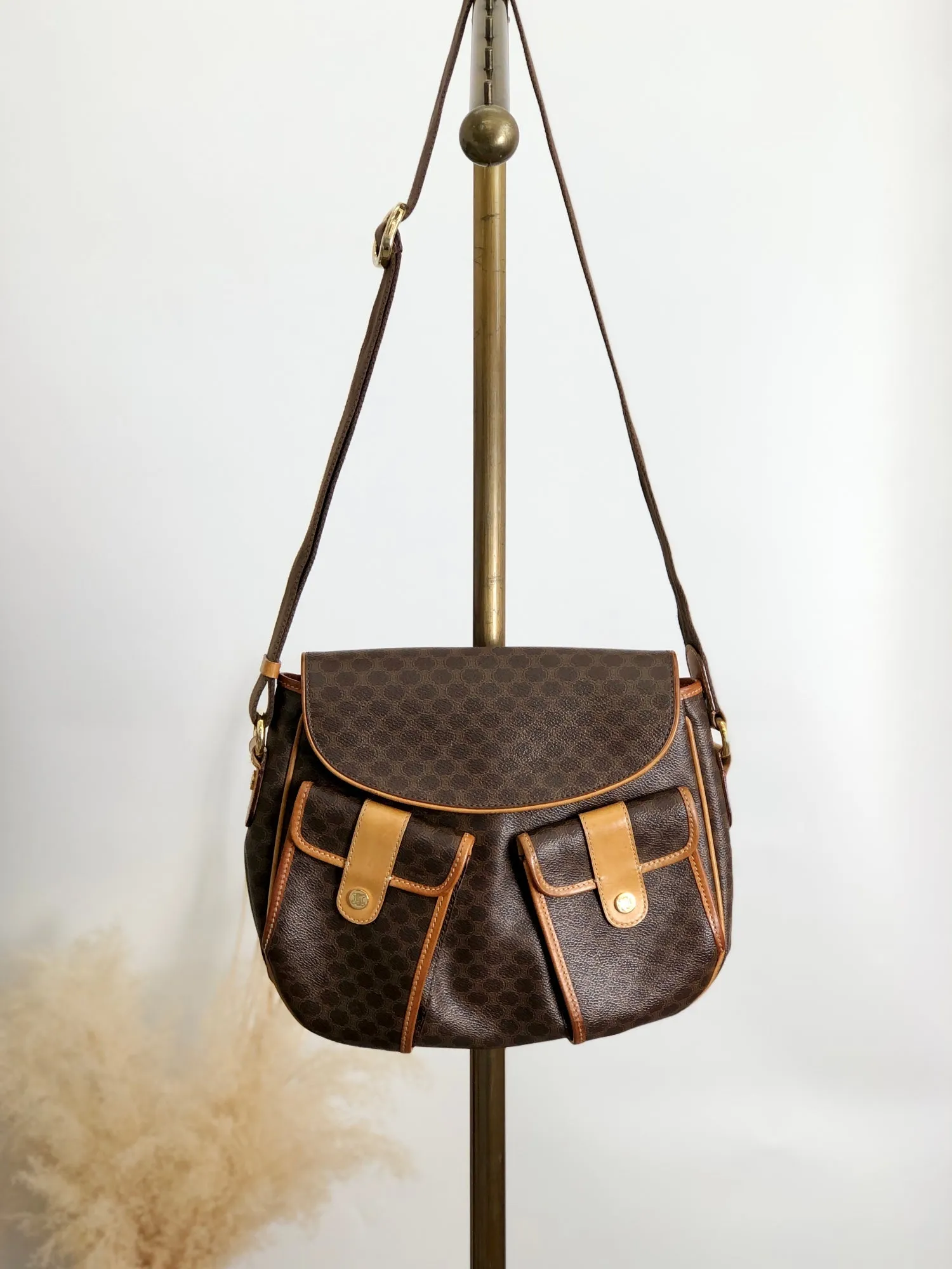 CELINE Macadam Double Pocket Shoulder bag Brown Vintage a3bmb4