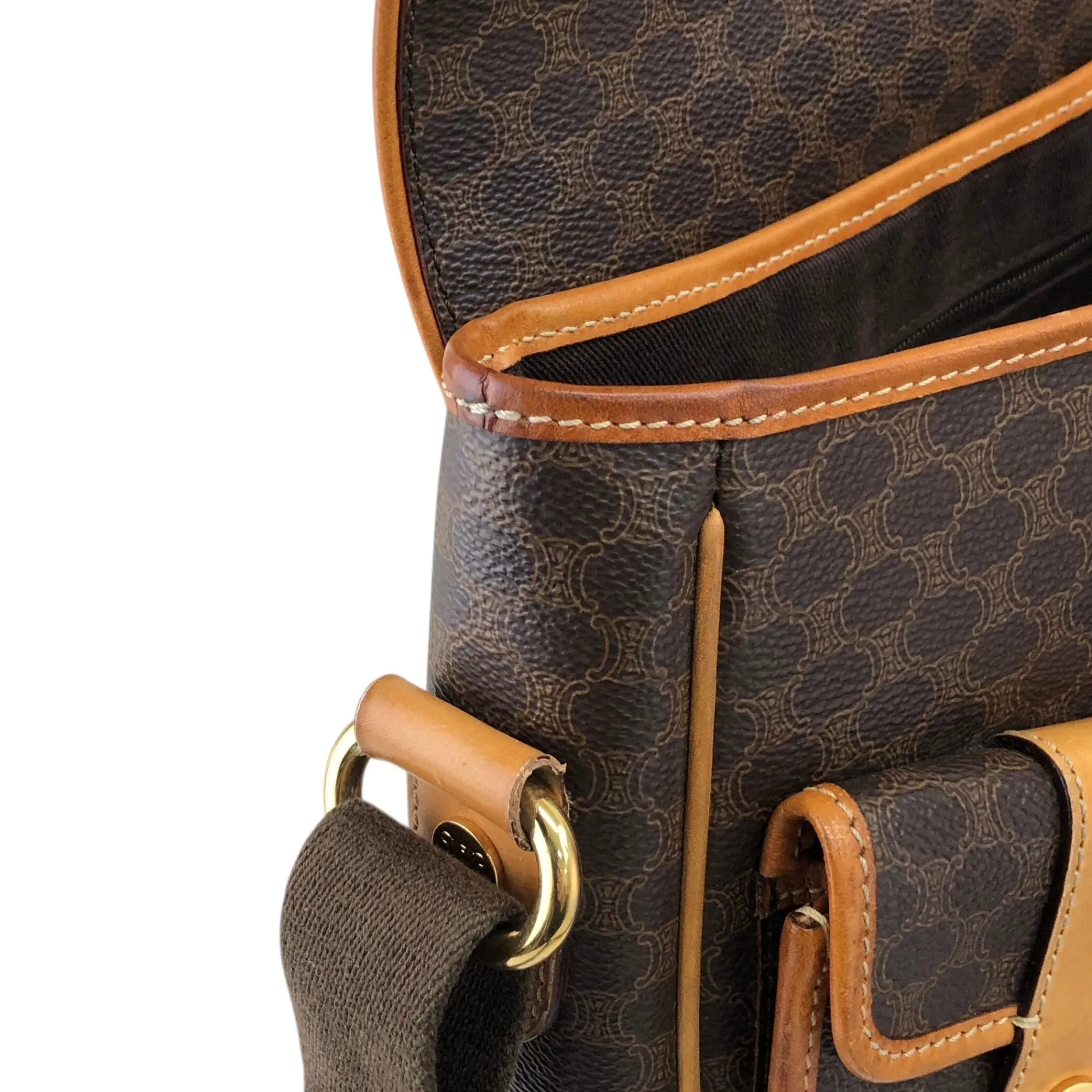 CELINE Macadam Double Pocket Shoulder bag Brown Vintage a3bmb4