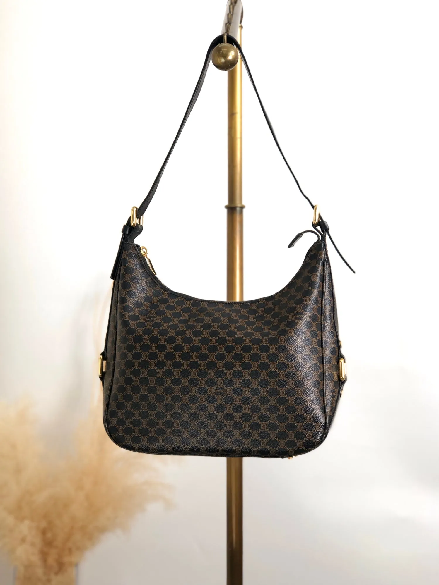 CELINE Macadam Shoulder bag Hobobag Black Vintage rfz7ad