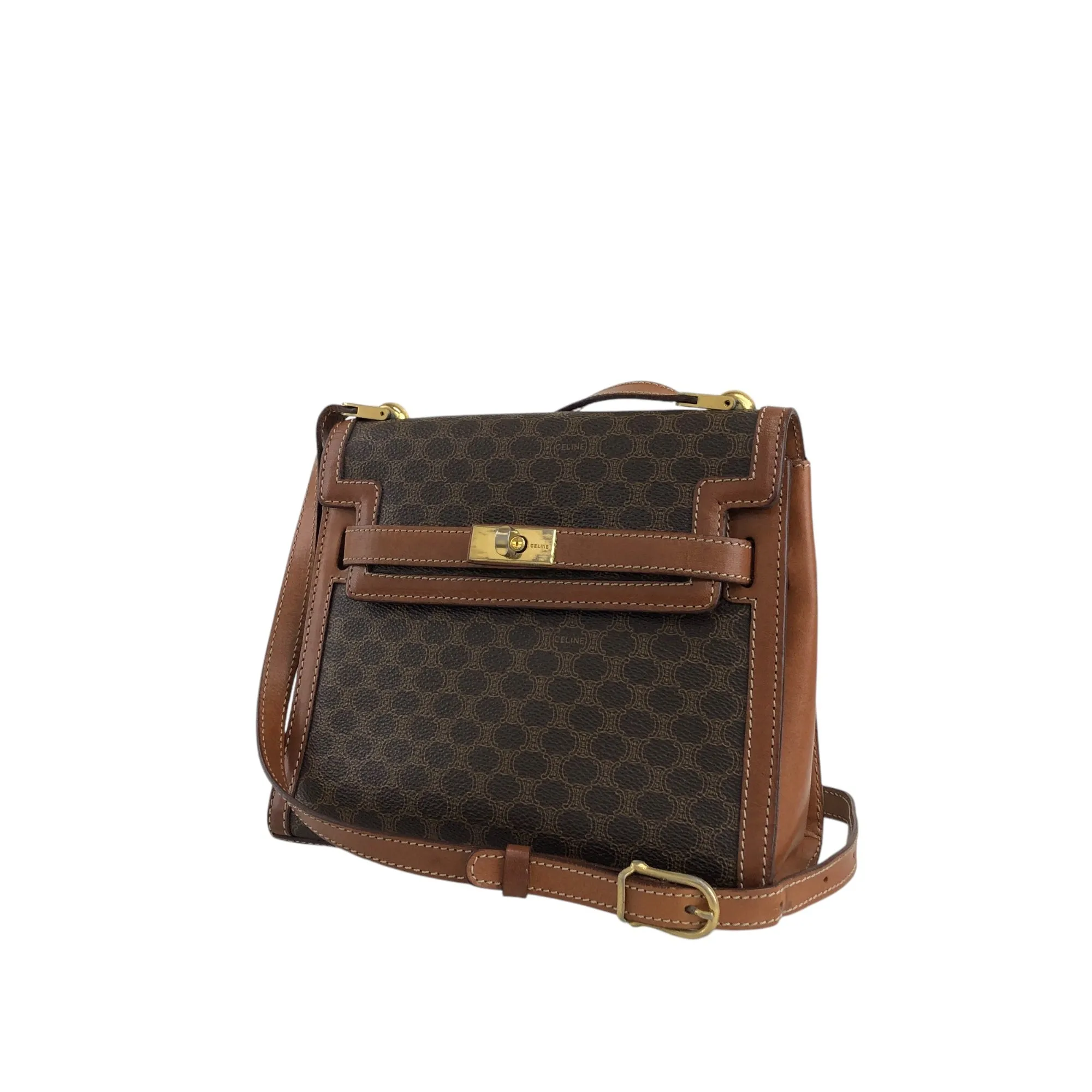 CELINE Macadam Turn Lock Shoulder bag Brown Vintage wgfg5n