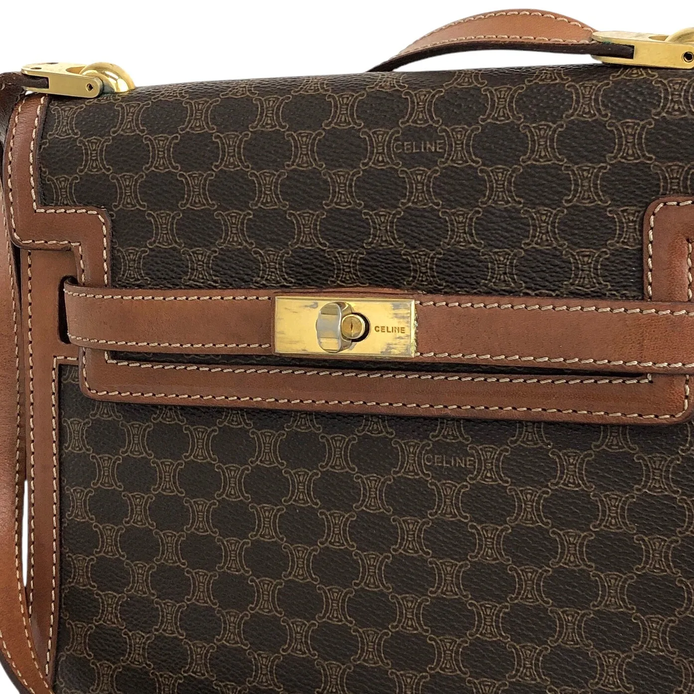 CELINE Macadam Turn Lock Shoulder bag Brown Vintage wgfg5n