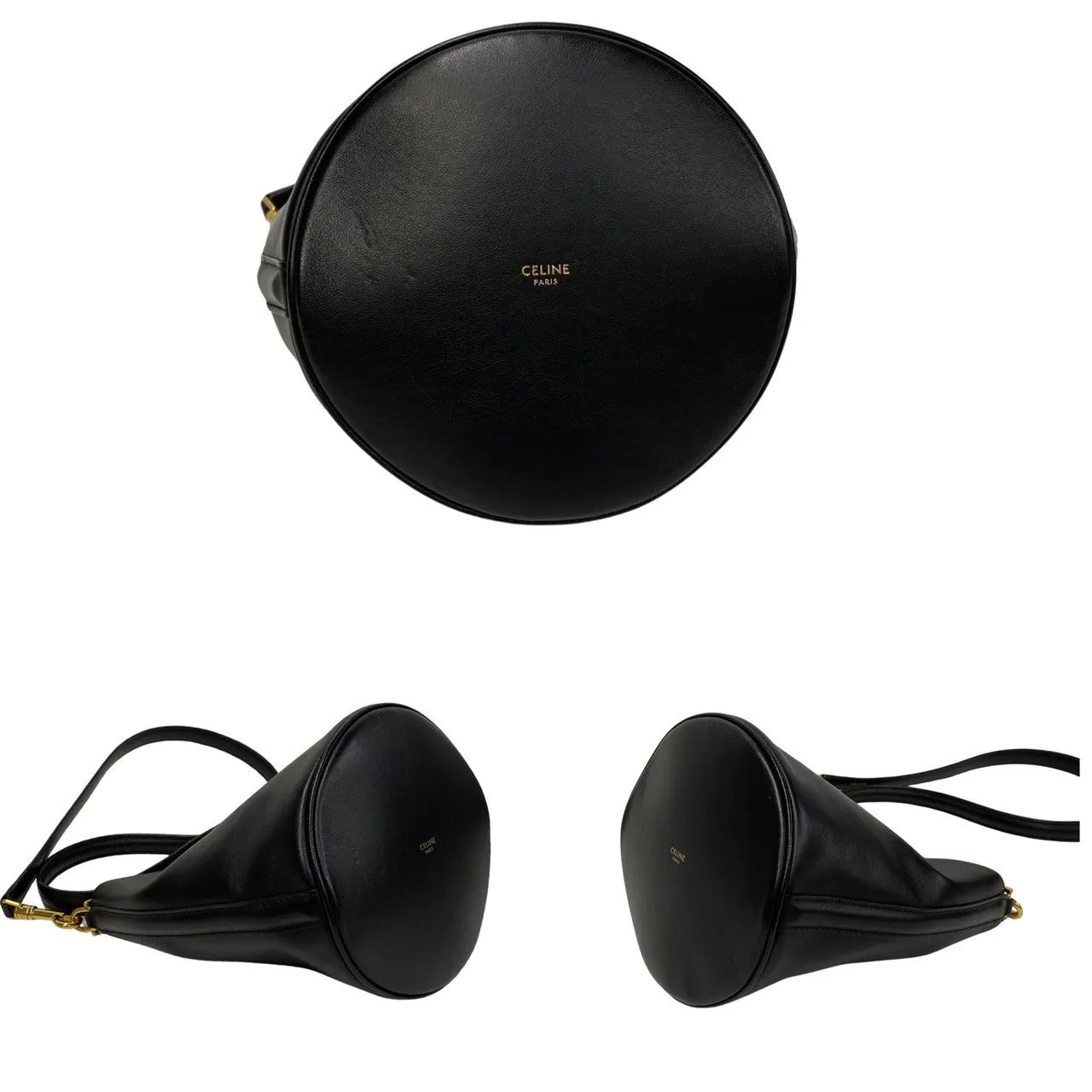 CELINE Shoulder Bag Calfskin black Bucket 16