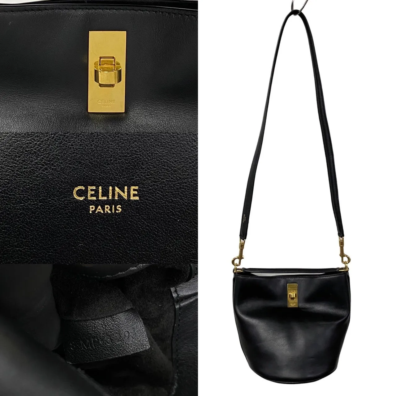 CELINE Shoulder Bag Calfskin black Bucket 16