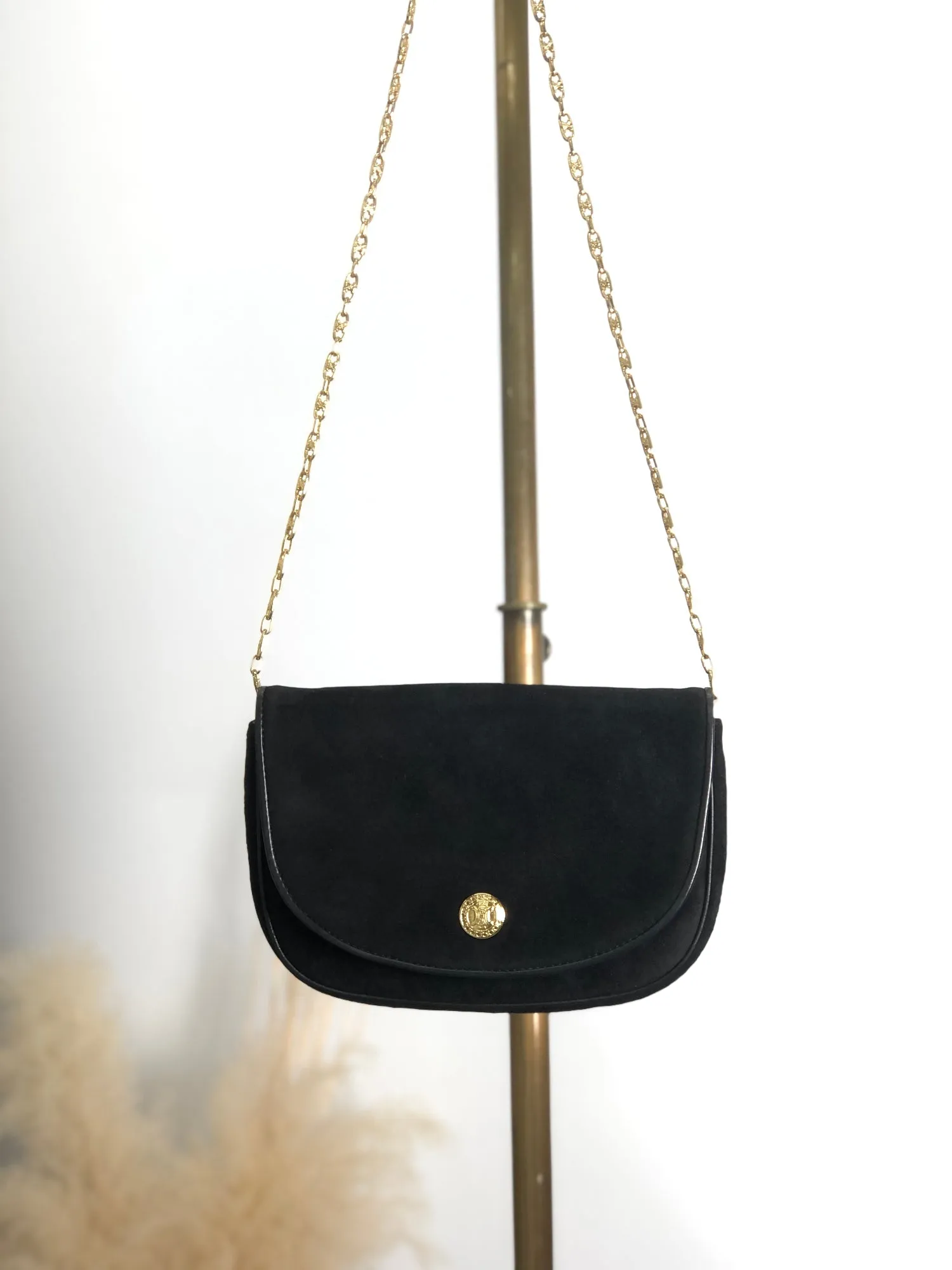 CELINE Triomphe Chain Shoulder bag Black Vintage wr8cw3