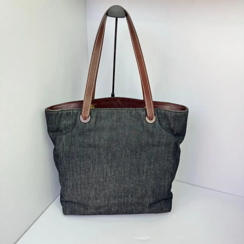 Chanel Denim Tote Shoulder Bag Brown Handles 31cm