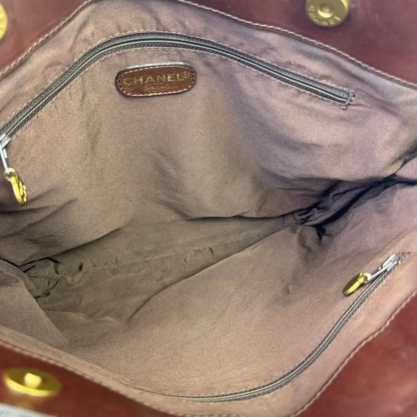 Chanel Denim Tote Shoulder Bag Brown Handles 31cm