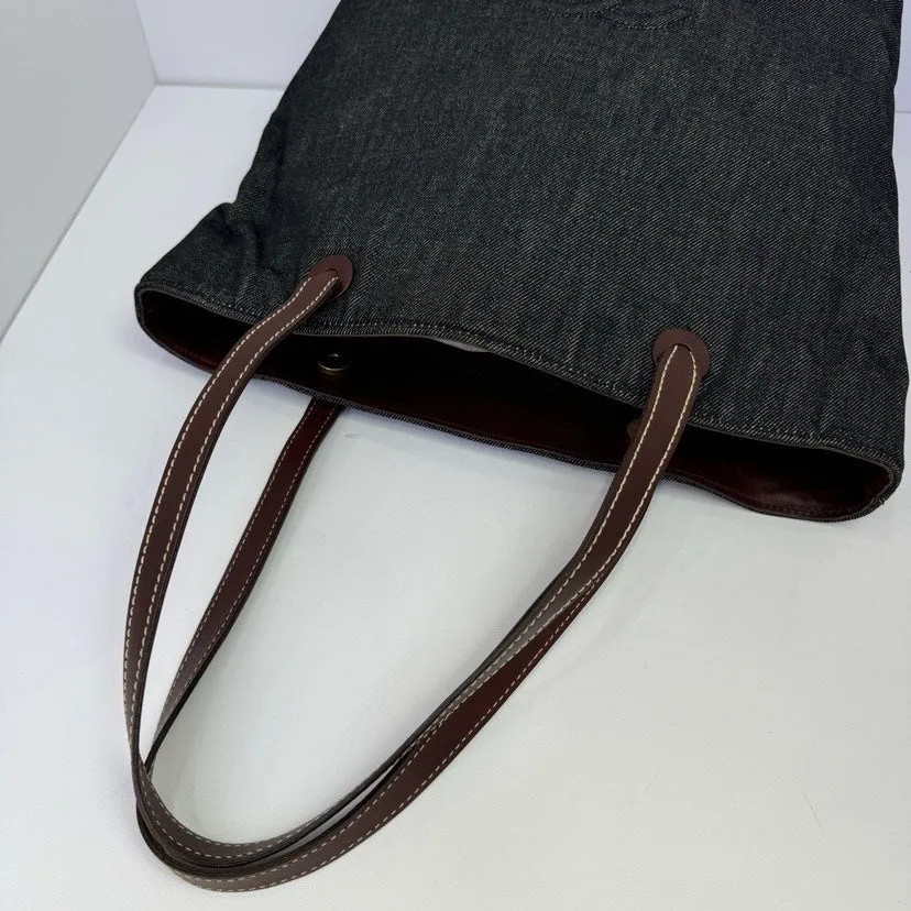 Chanel Denim Tote Shoulder Bag Brown Handles 31cm