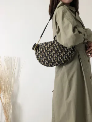 Christian Dior Trotter Jacquard Leather Shoulder bag Hobobag Navy Vintage 45xua4