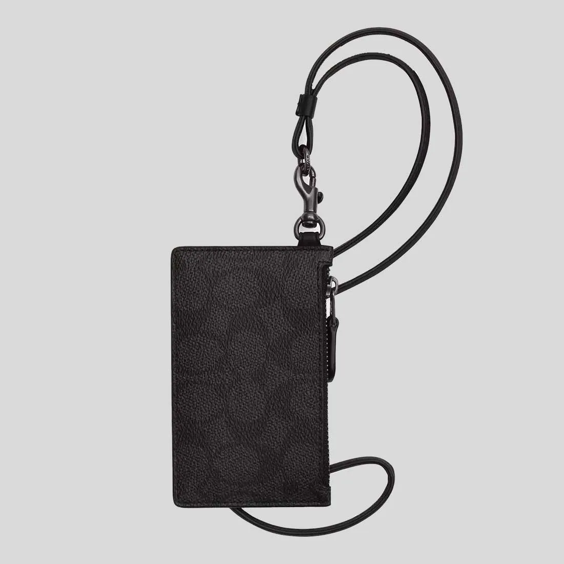 COACH Zip Lanyard Card Case In Signature Canvas Charcoal/Black CAJ46