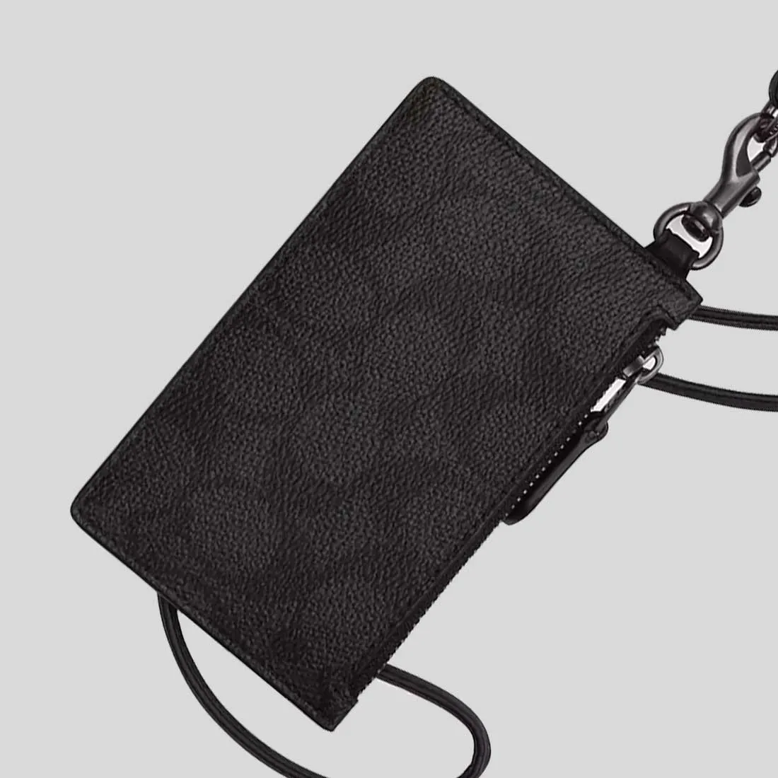 COACH Zip Lanyard Card Case In Signature Canvas Charcoal/Black CAJ46