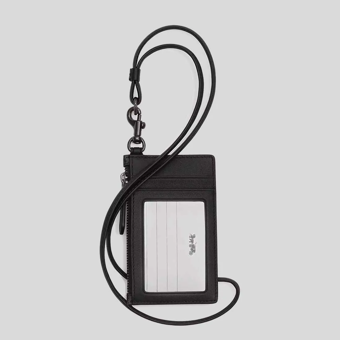 COACH Zip Lanyard Card Case In Signature Canvas Charcoal/Black CAJ46