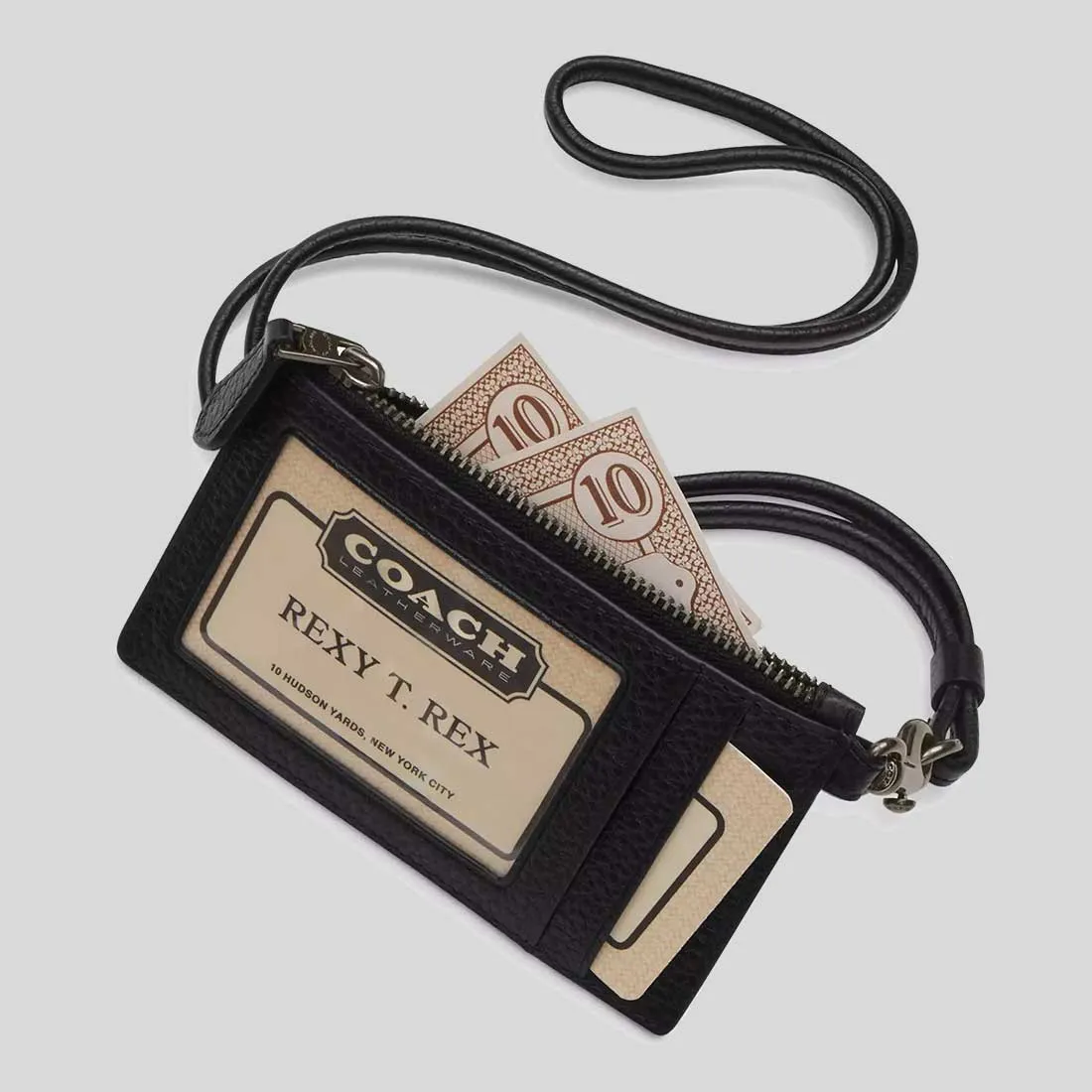 COACH Zip Lanyard Card Case In Signature Canvas Charcoal/Black CAJ46