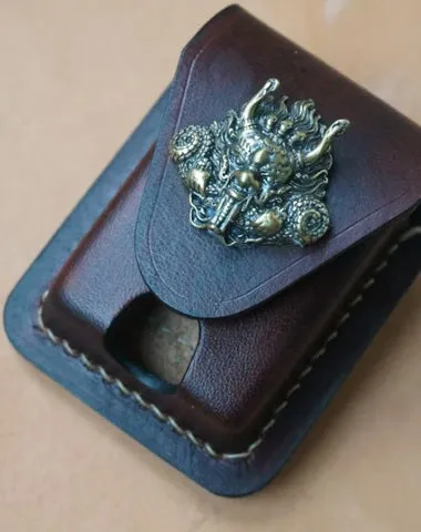 Coffee Handmade Leather Mens Classic Zippo Lighter Case Zippo Lighter Holder with Belt Loop for Men