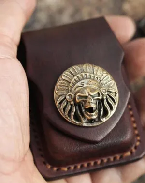 Cool Mens Leather Indian Zippo Lighter Cases with Loop Zippo lighter Holder with clips