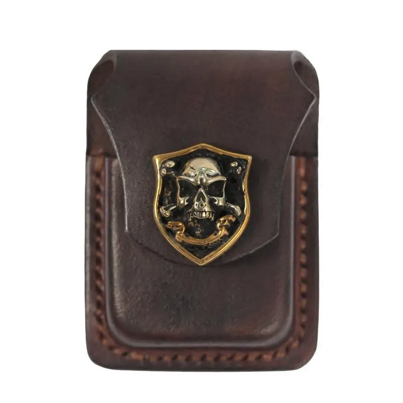 Cool Mens Leather Skull Zippo Lighter Cases with Loop Zippo lighter Holder with clips
