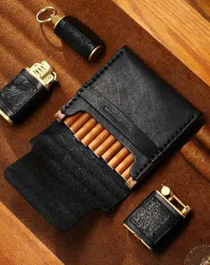 Cool Wooden Black Leather Mens Cigarette Case Handmade Custom Cigarette Holder for Men