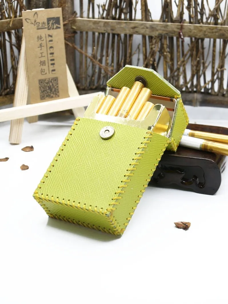 Cute Handmade Leather Womens Green Cigarette Holder Case for Women