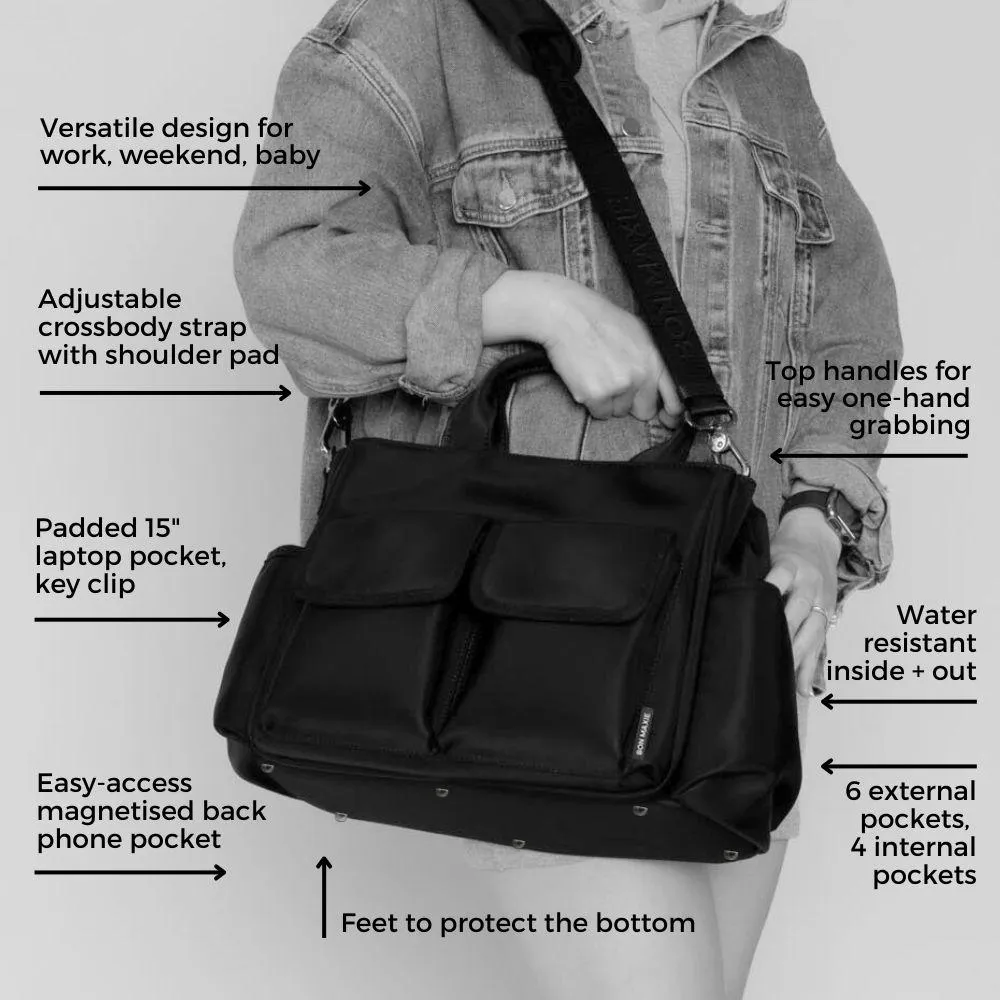 Everyday Multi-Pocket Tote Bag -- Black Nylon