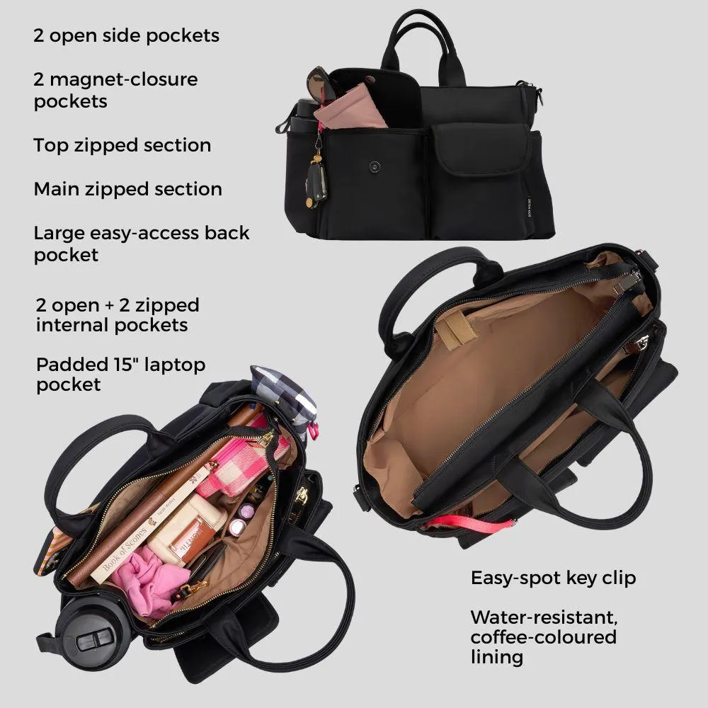 Everyday Multi-Pocket Tote Bag -- Black Nylon