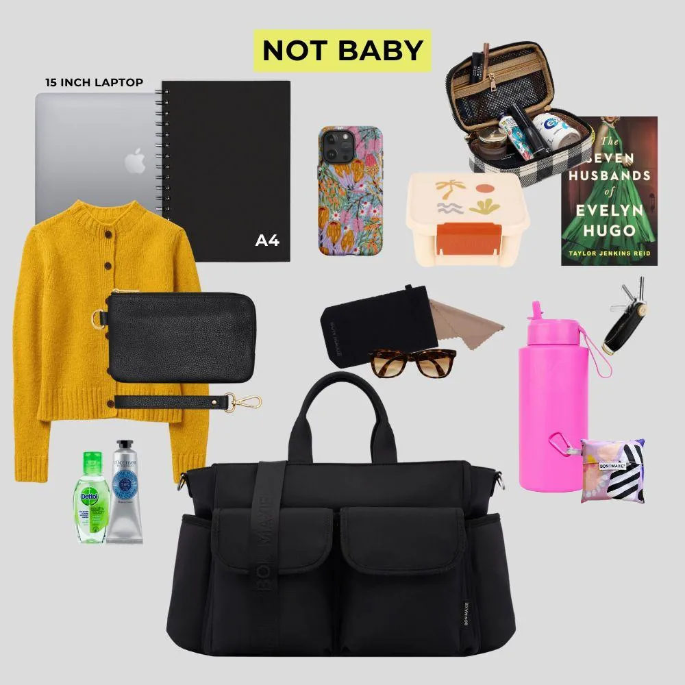 Everyday Multi-Pocket Tote Bag -- Black Nylon