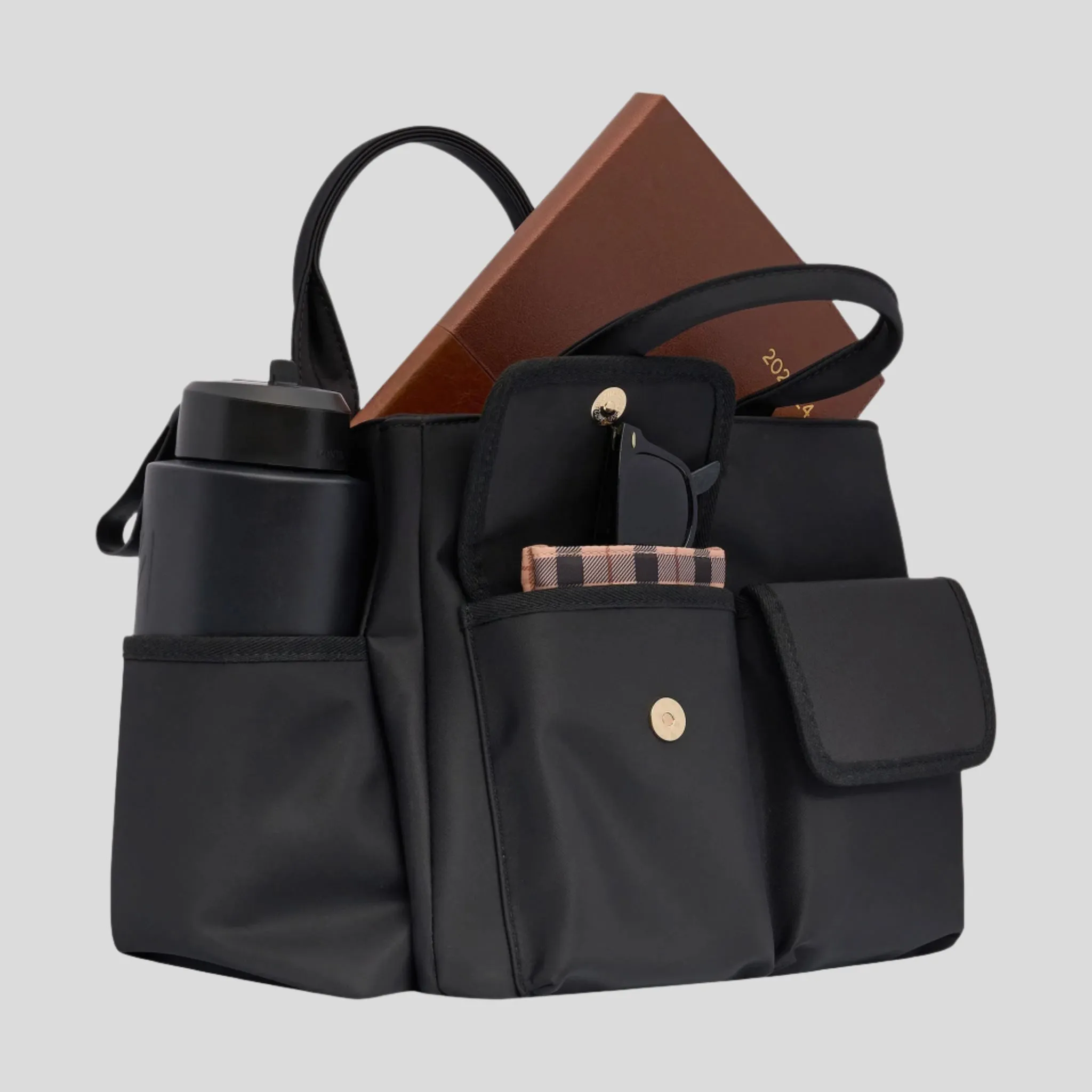Everyday Multi-Pocket Tote Bag -- Tan Stripe