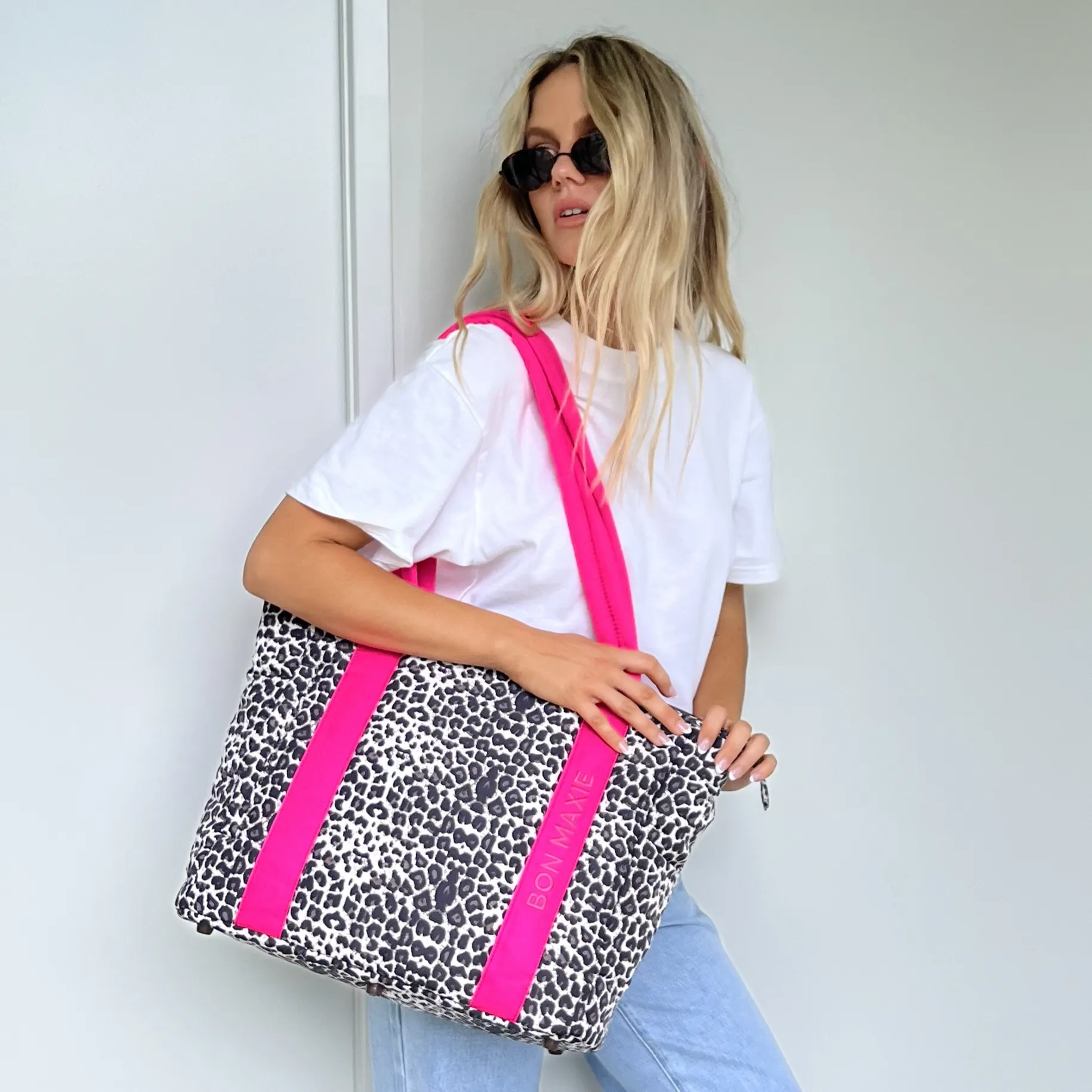 Everyday Tote Bag -- Neon Pink/Leopard