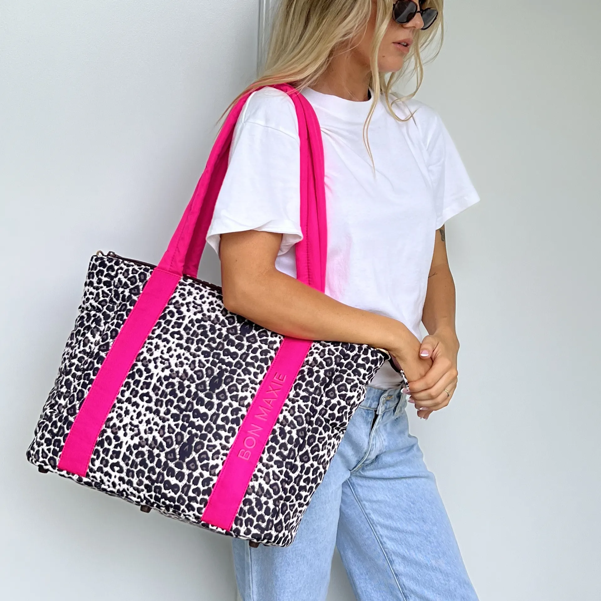 Everyday Tote Bag -- Neon Pink/Leopard