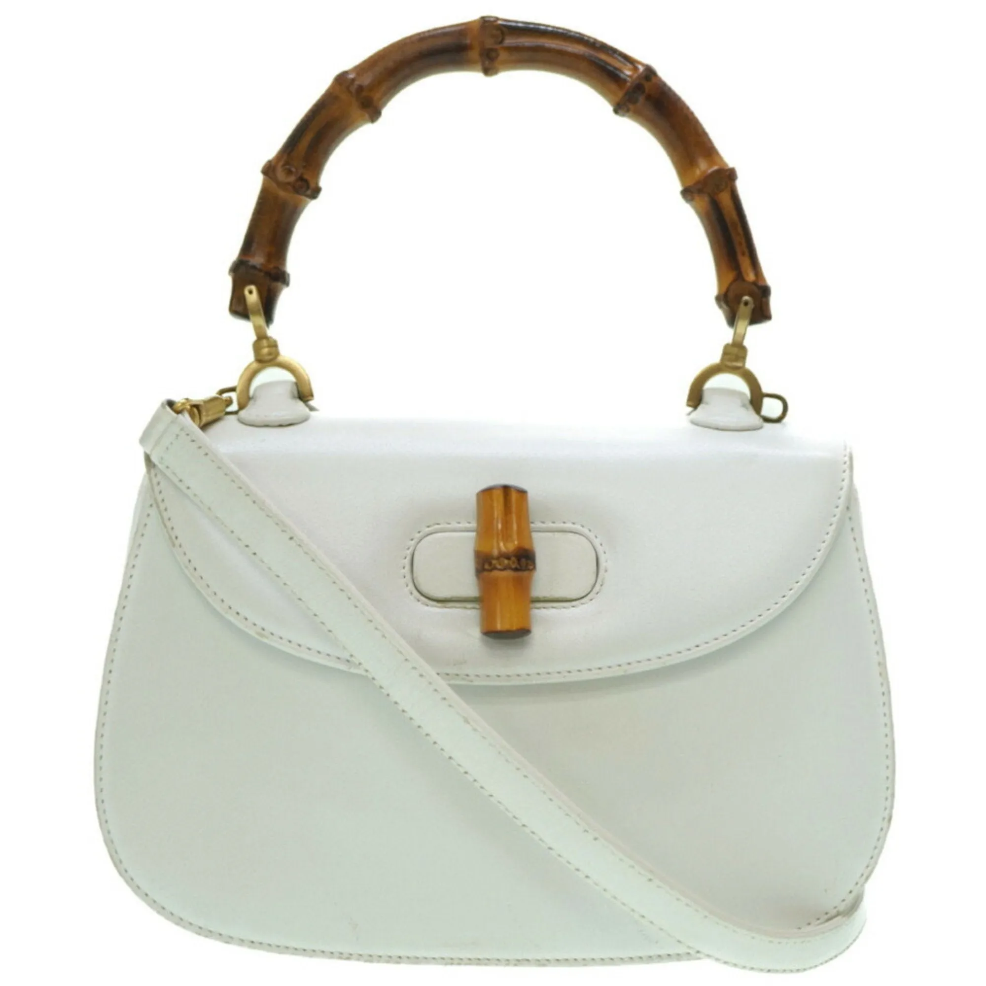 GUCCI bamboo shoulder handbag leather white  strap