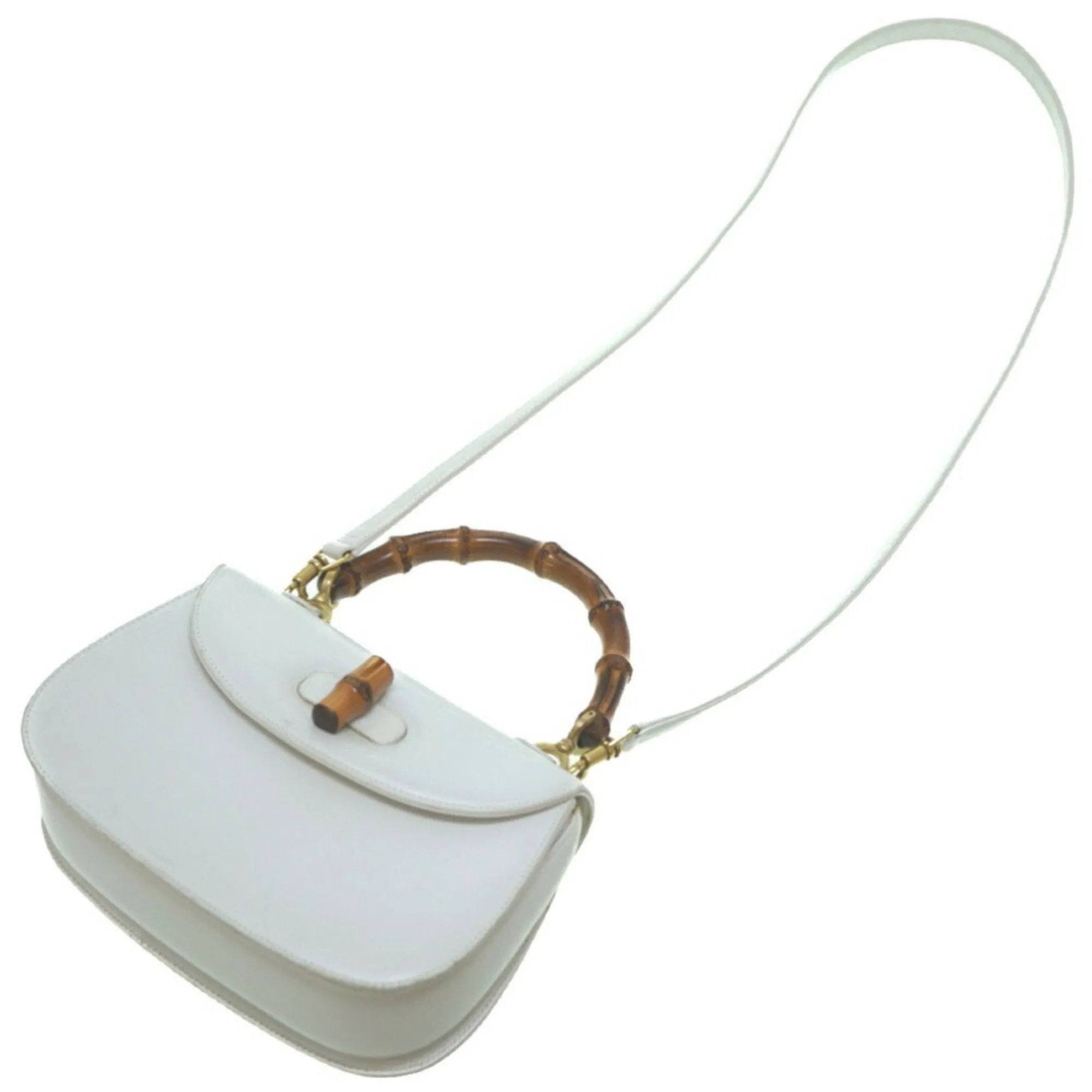 GUCCI bamboo shoulder handbag leather white  strap