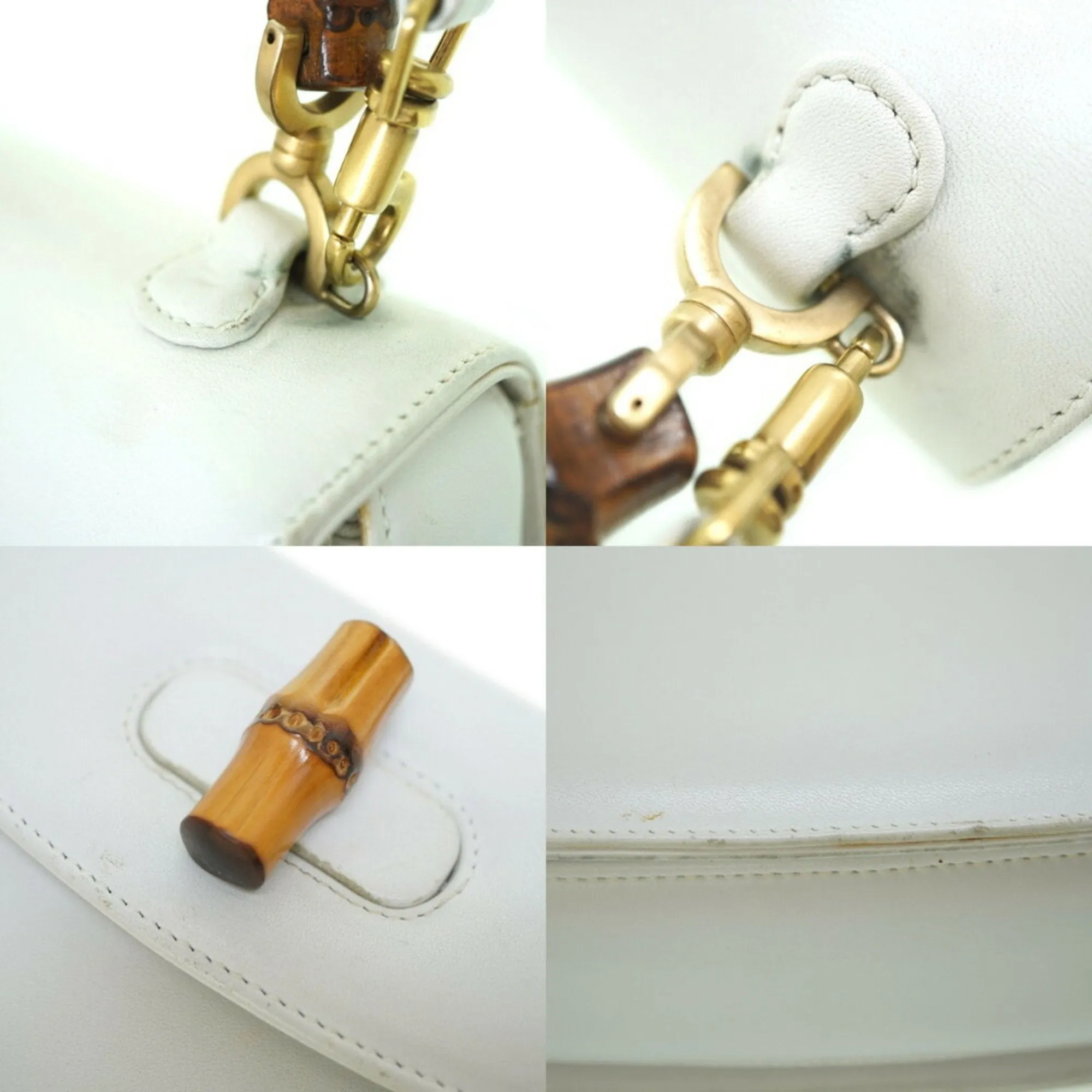 GUCCI bamboo shoulder handbag leather white  strap