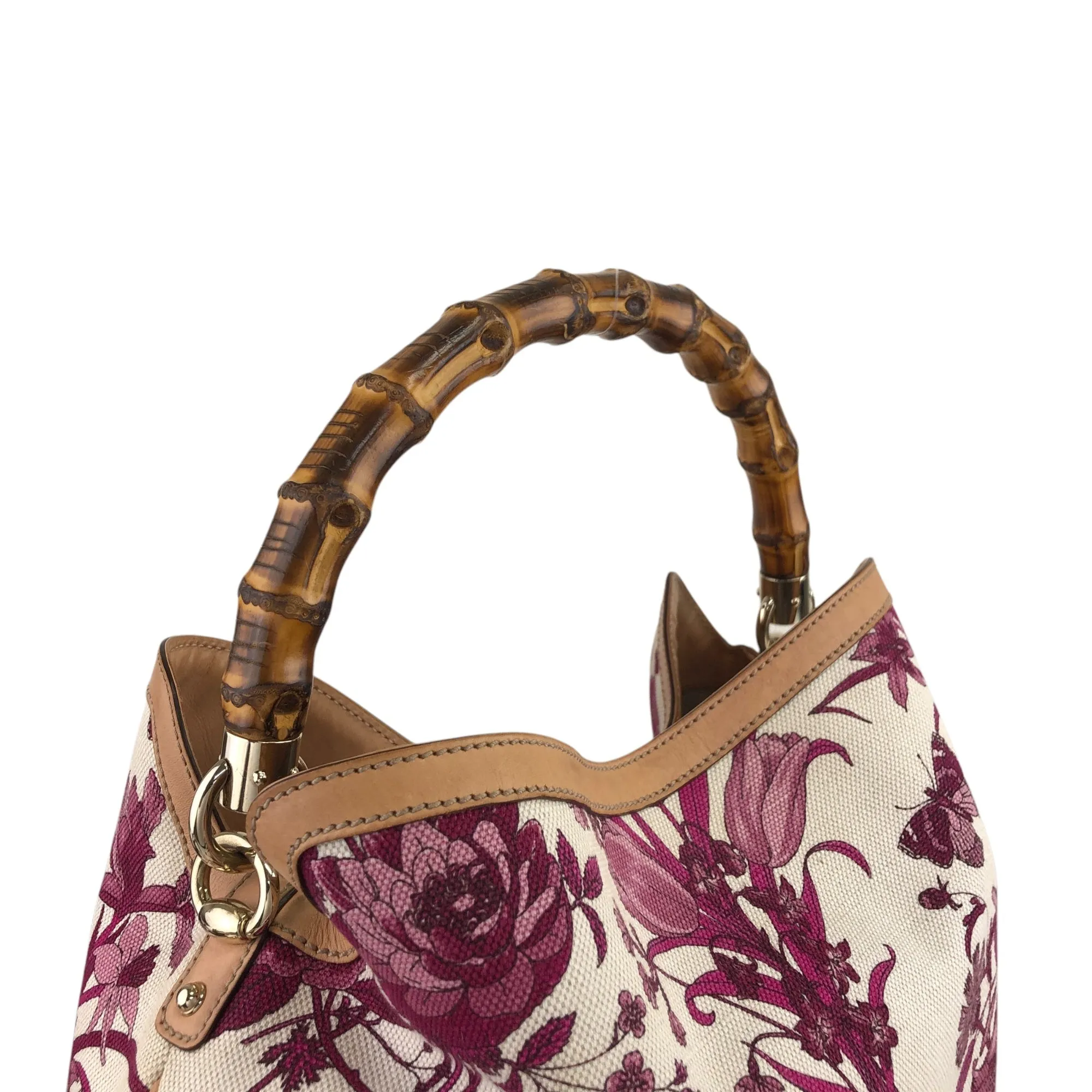 GUCCI Bamboo Two-way Handbag Shoulder bag White Vintage 4thvhr